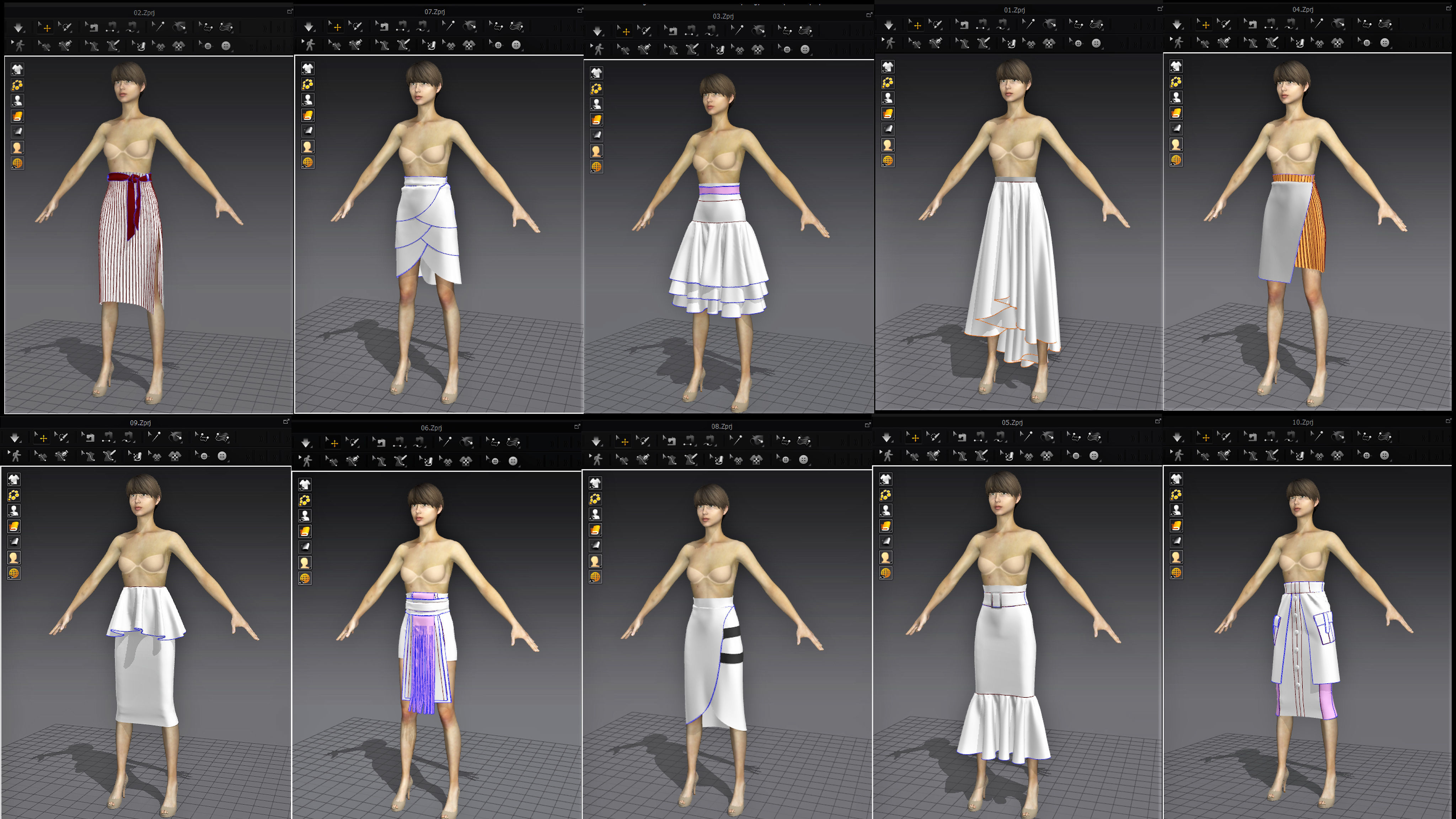 Models Md 3D model 10 skirt models MD CLO3D PROJECTS OBJ FBX 3DS MAX VR / AR ...