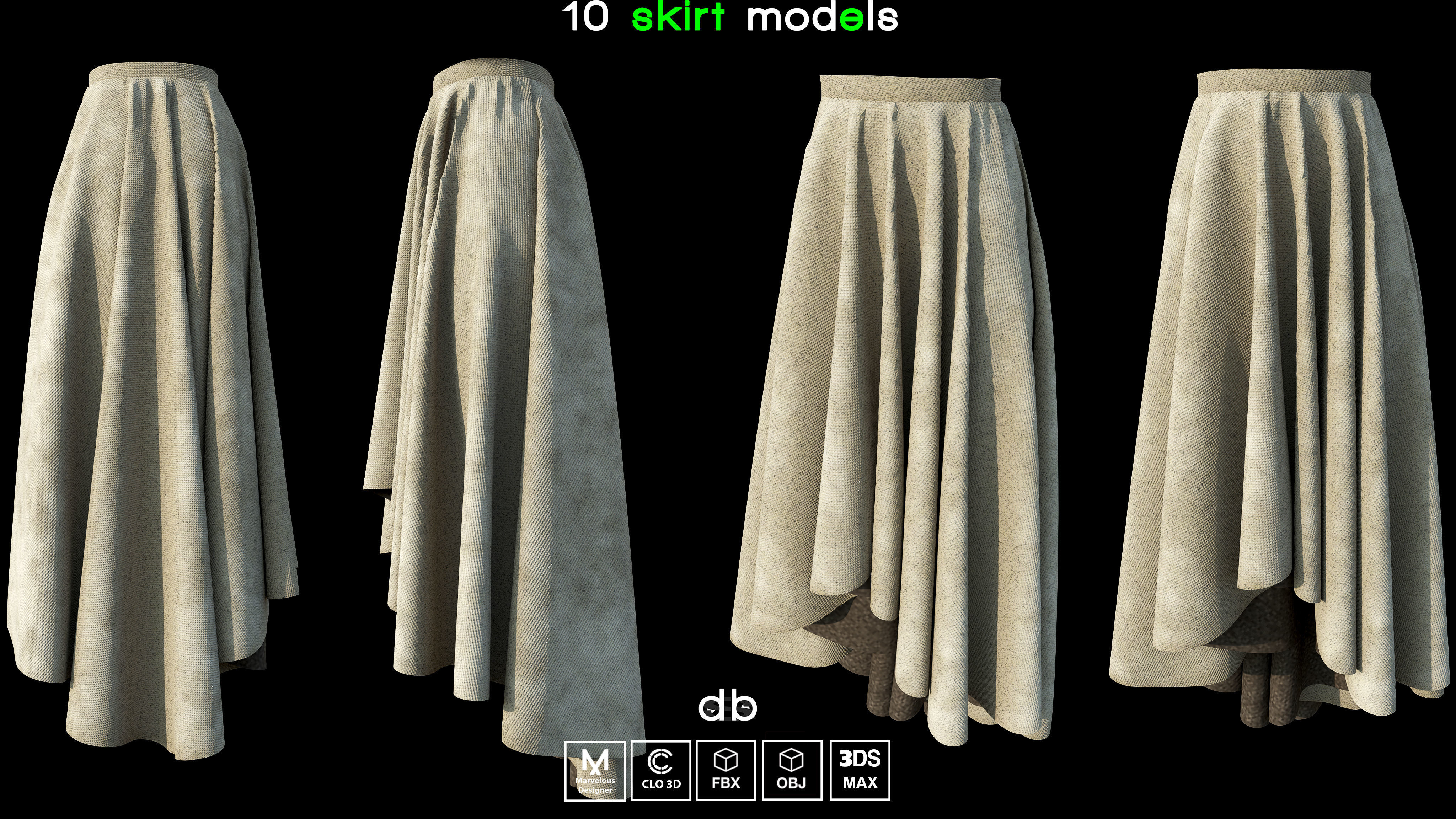 Models Md 3D model 10 skirt models MD CLO3D PROJECTS OBJ FBX 3DS MAX VR / AR ...