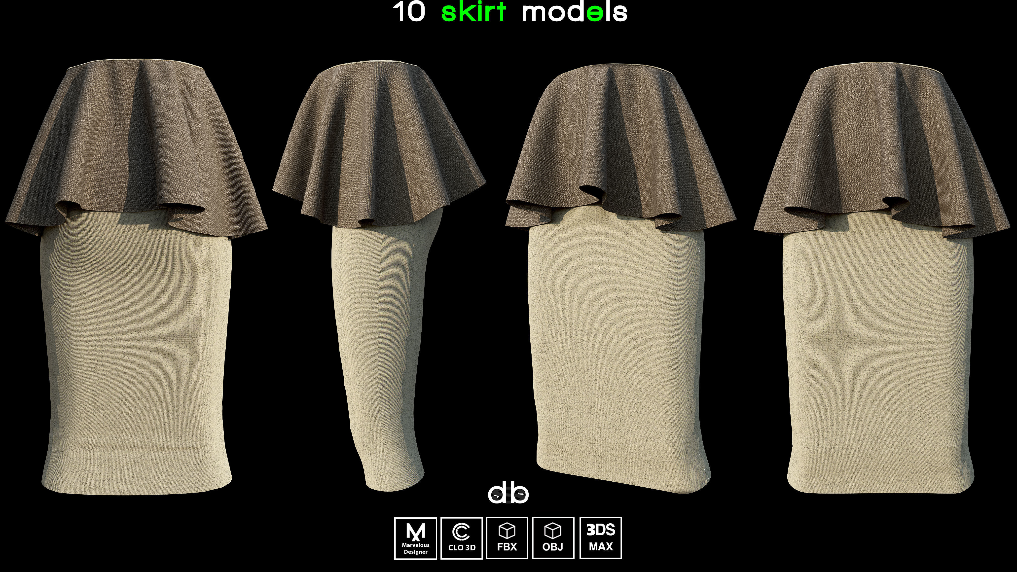 Models Md 3D model 10 skirt models MD CLO3D PROJECTS OBJ FBX 3DS MAX VR / AR ...
