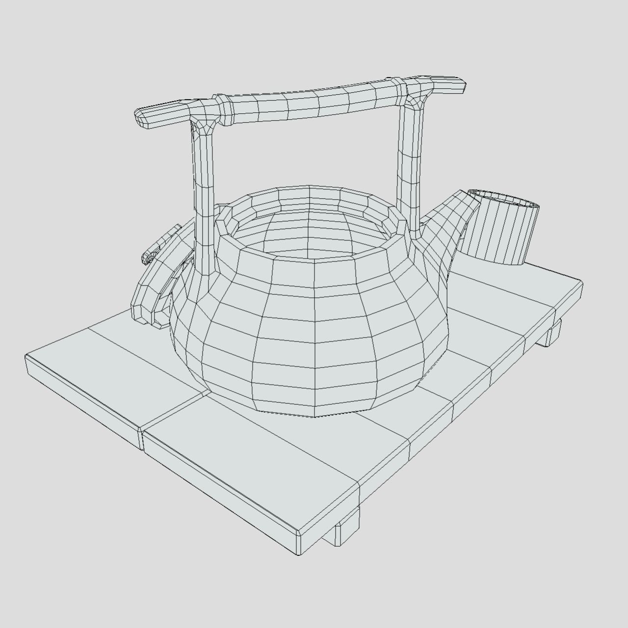 Japanese clay teapot with some accessories free VR / AR / lowpoly 3D