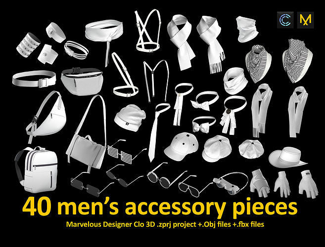 3D model 40 accessory pieces for men VR / AR / low-poly | CGTrader