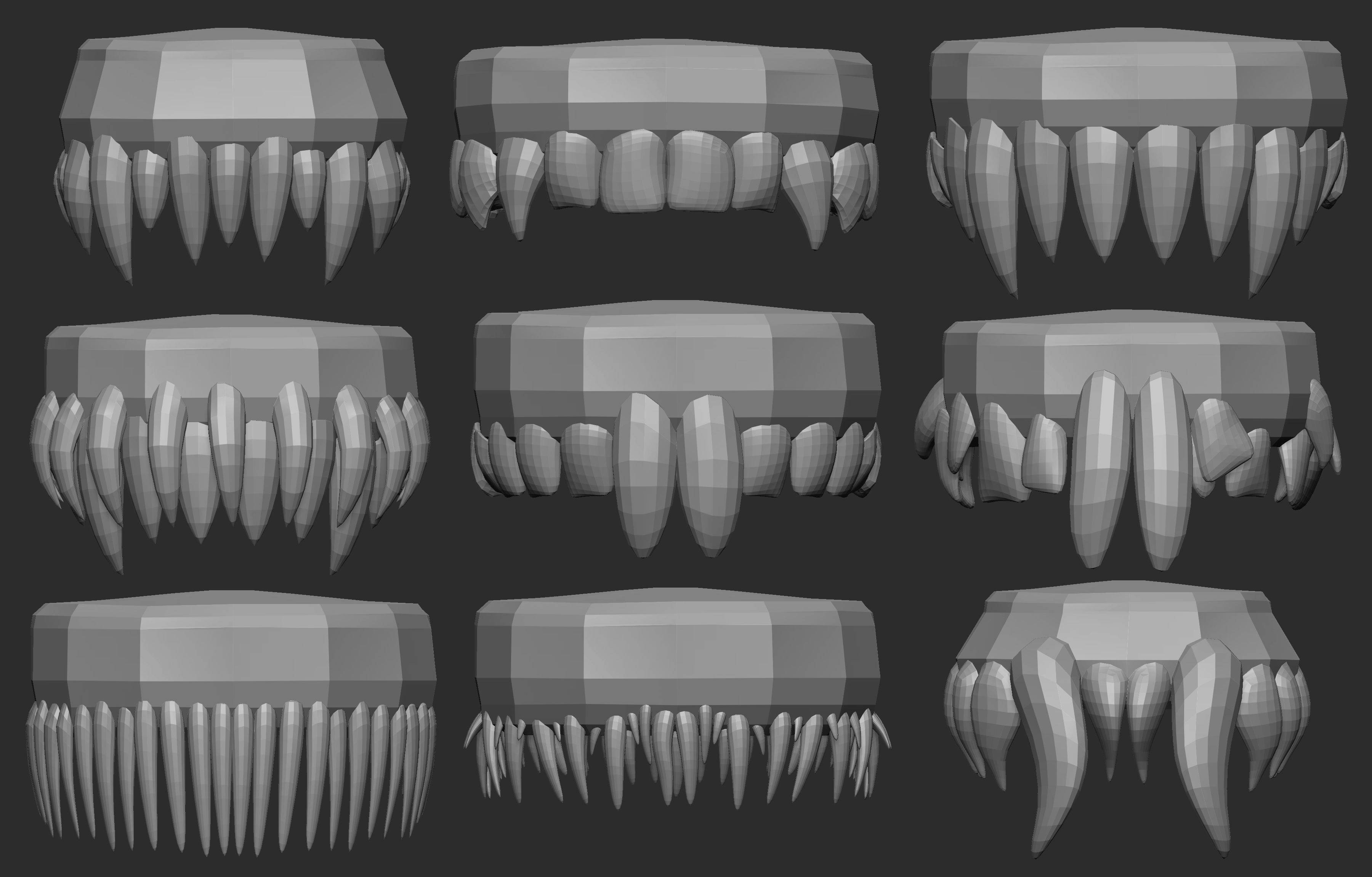 30 Low poly and mid poly monster creature teeth jaws IMM brush 3D model ...