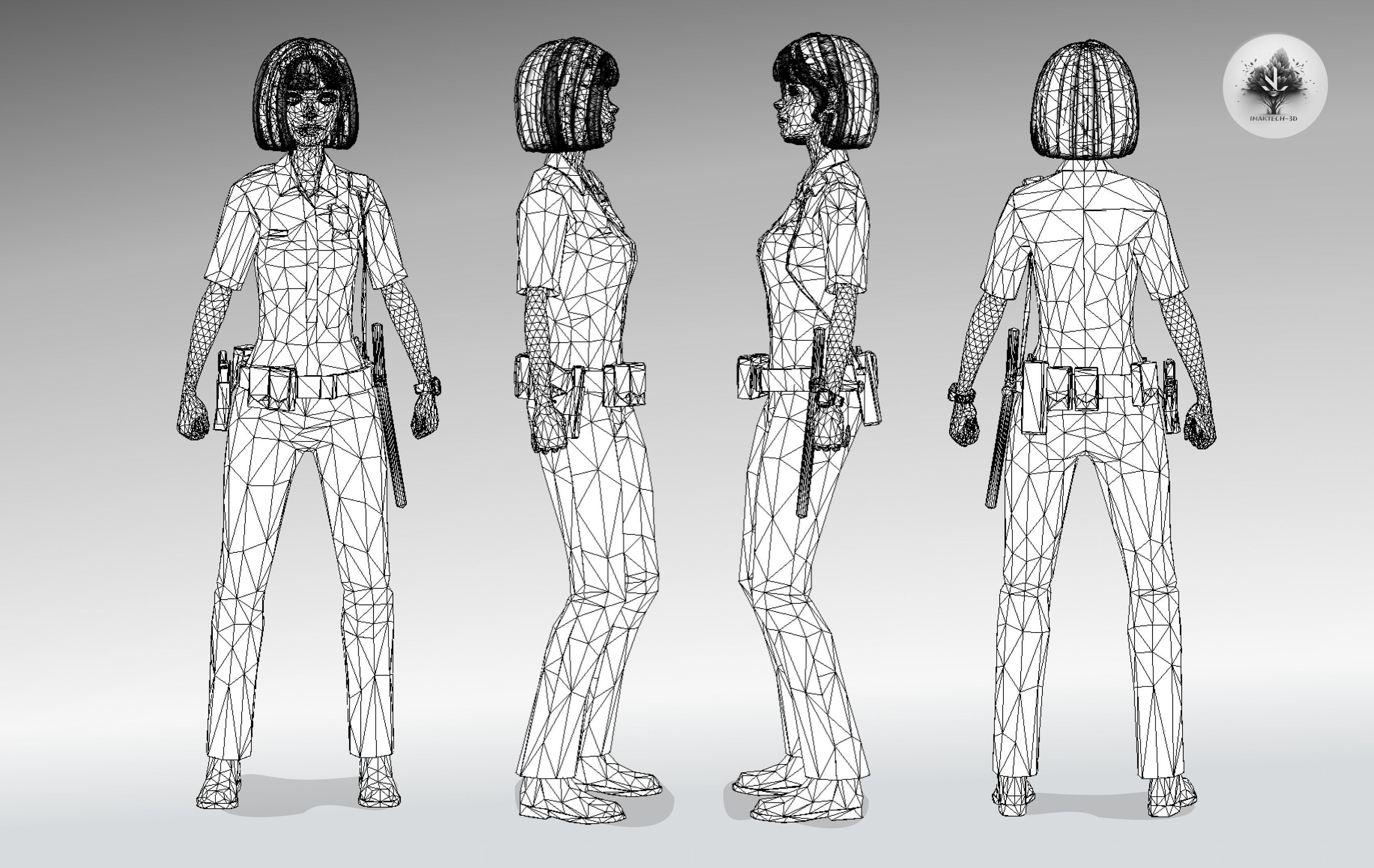 3D model Low Poly and Rigged 3D Women Ready for Action VR / AR / low ...
