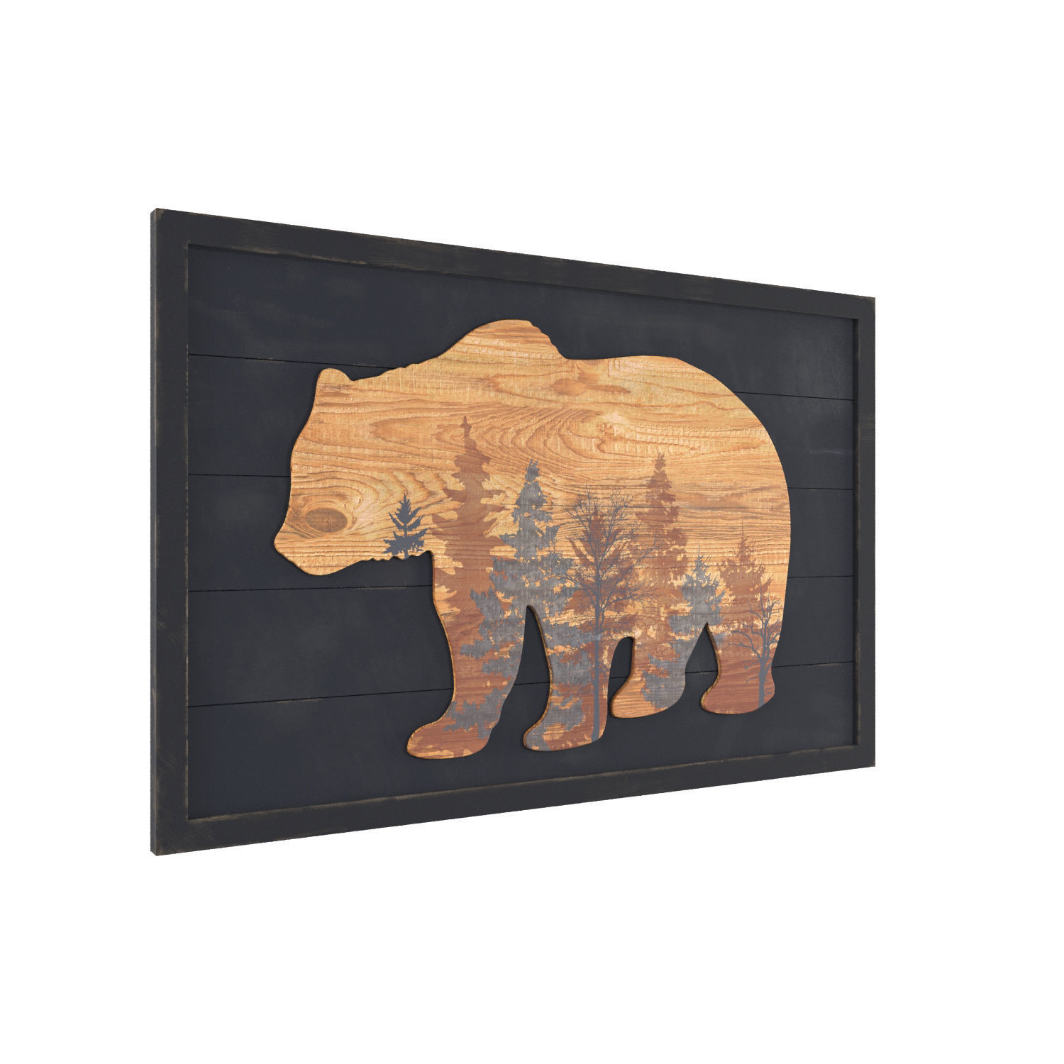 Rustic Grizzly Bear and Forest Deer Wood Wall Decor 3D model CGTrader