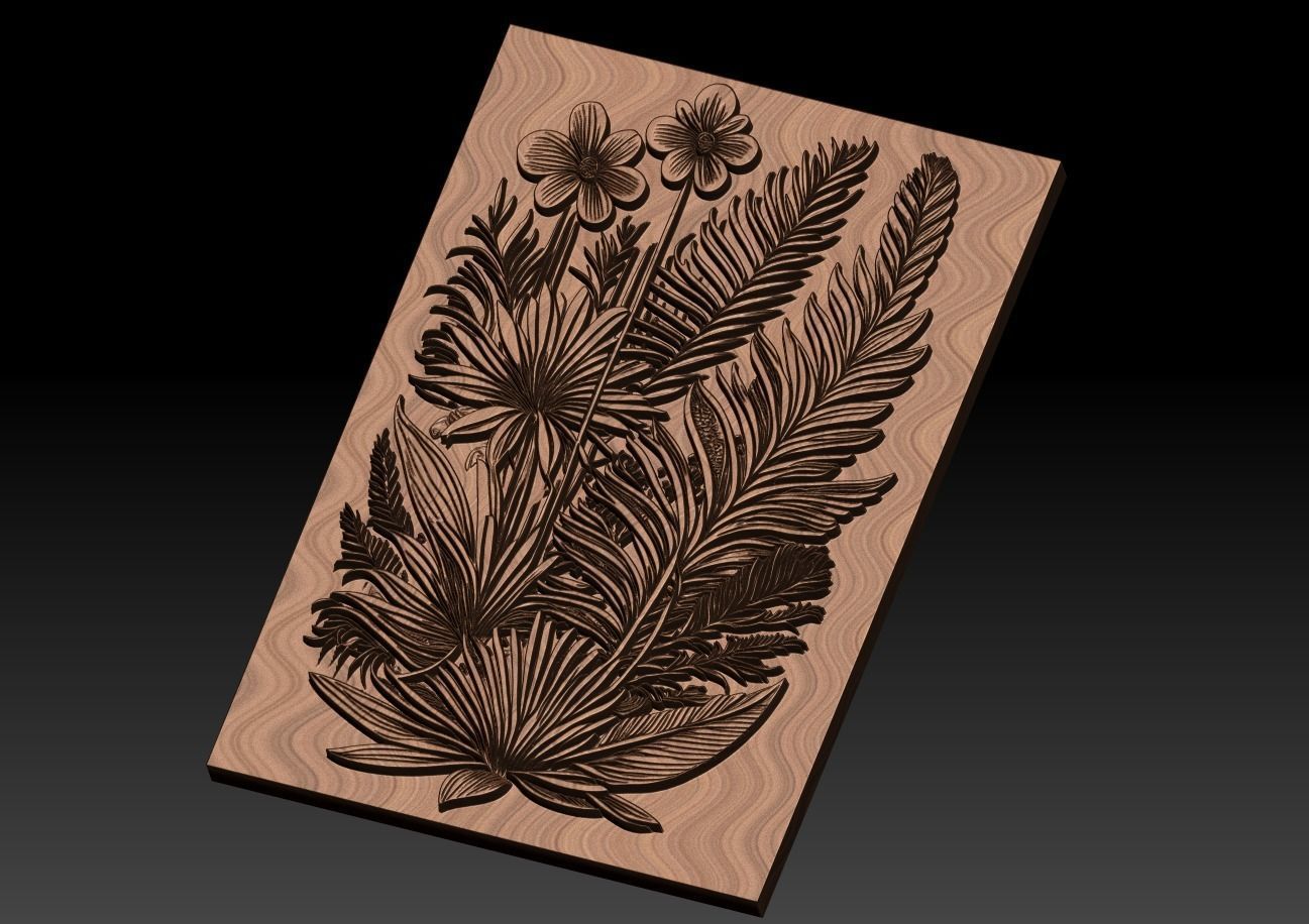 A vertical relief drawing of plants flowers and plants 3D model 3D ...