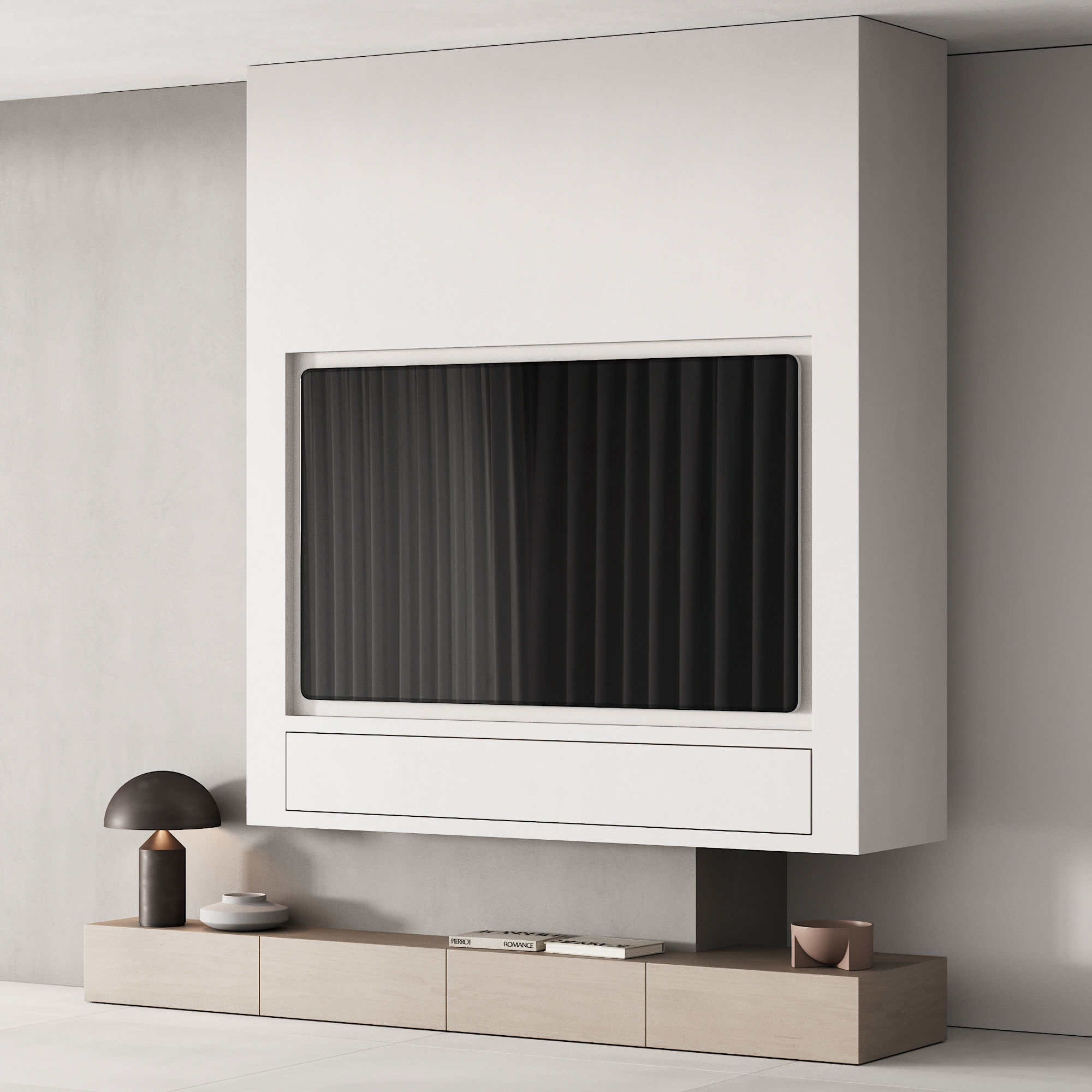 155 tv wall kit 04 minimal wood floating column 00 3D model | CGTrader