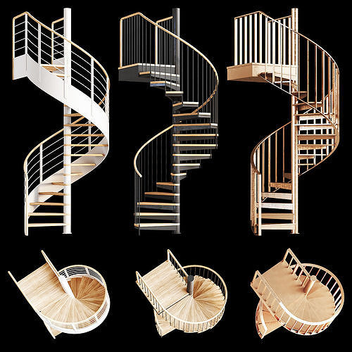 Set of spiral staircases 3D model