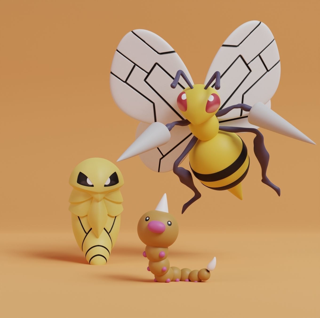 Pokemon - Weedle Kakuna and Beedrill with 2 poses 3D model 3D printable ...