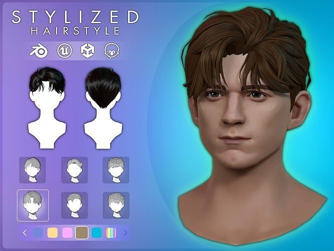 3D model Game Hair Stylized Male Hairstyle V10 VR / AR / lowpoly