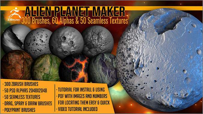 Alien Planet Maker 300 ZBrush Brushes 3D model | CGTrader