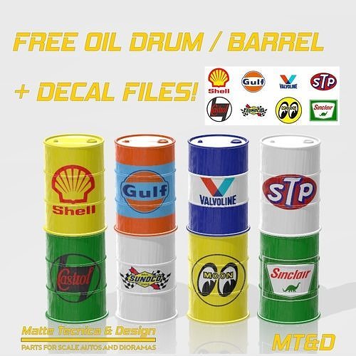 Free oil drum for scale autos and dioramas with decal free 3D model 3D