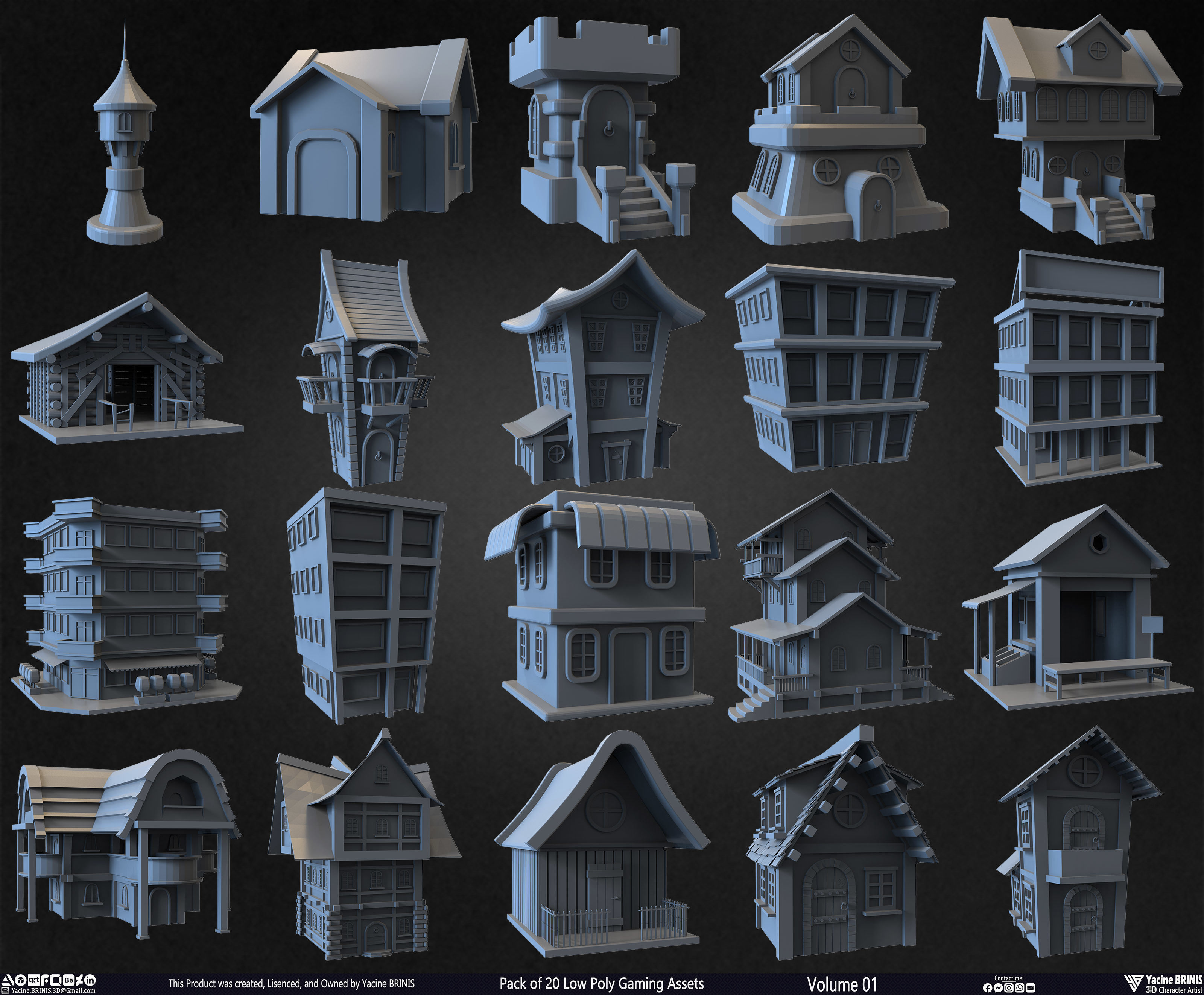 3D model Pack of 20 Low Poly Gaming Assets Vol 01 VR / AR / low-poly ...