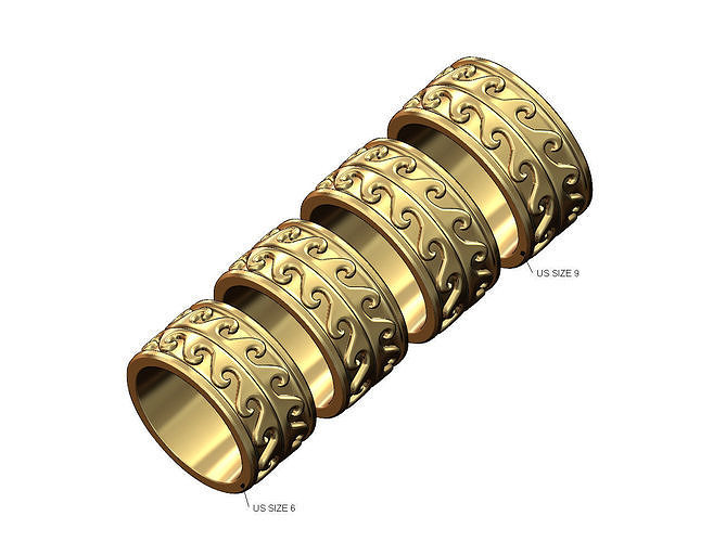 Wide double wave pattern band US sizes 6to9 3D model 3D printable ...
