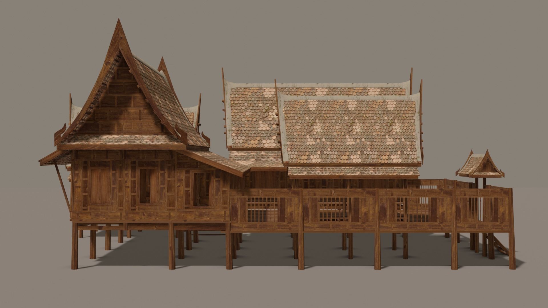 3D model Central Thai traditional house-02 Low-poly 3D model VR / AR ...