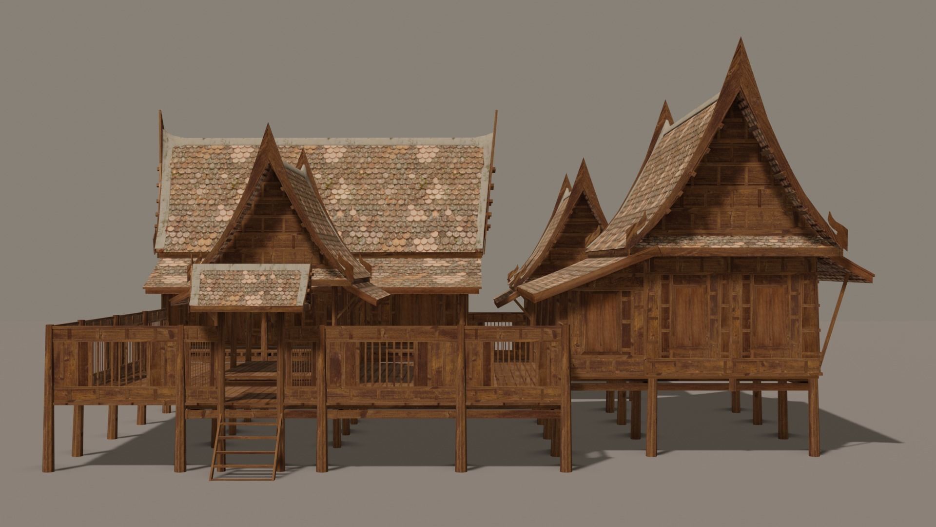 3D model Central Thai traditional house-02 Low-poly 3D model VR / AR ...