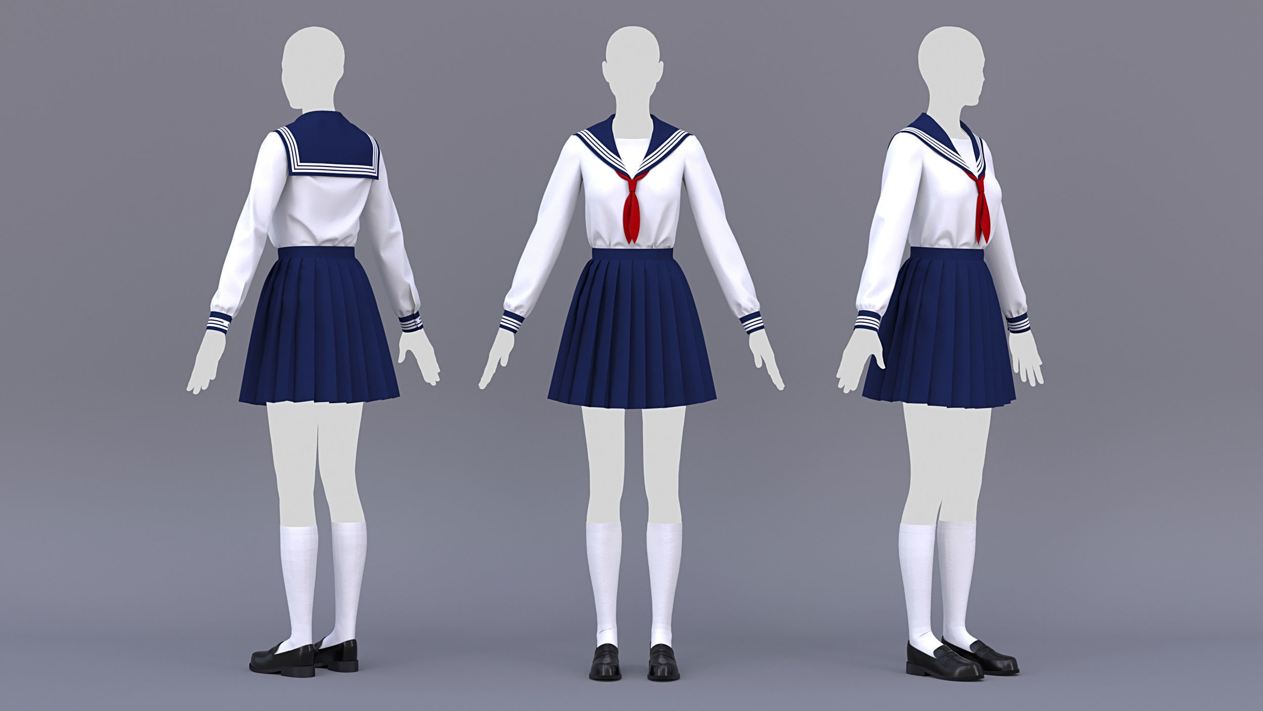 Japanese School Uniform for Male and Female 3D model CGTrader