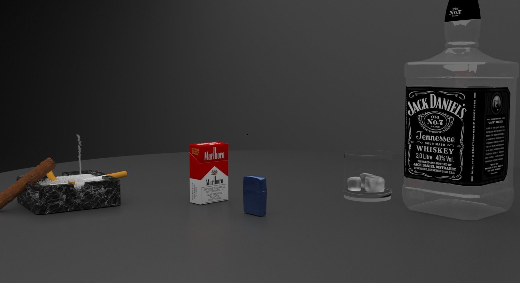 Ashtray Smoke and Jack daniels 3D model animated CGTrader