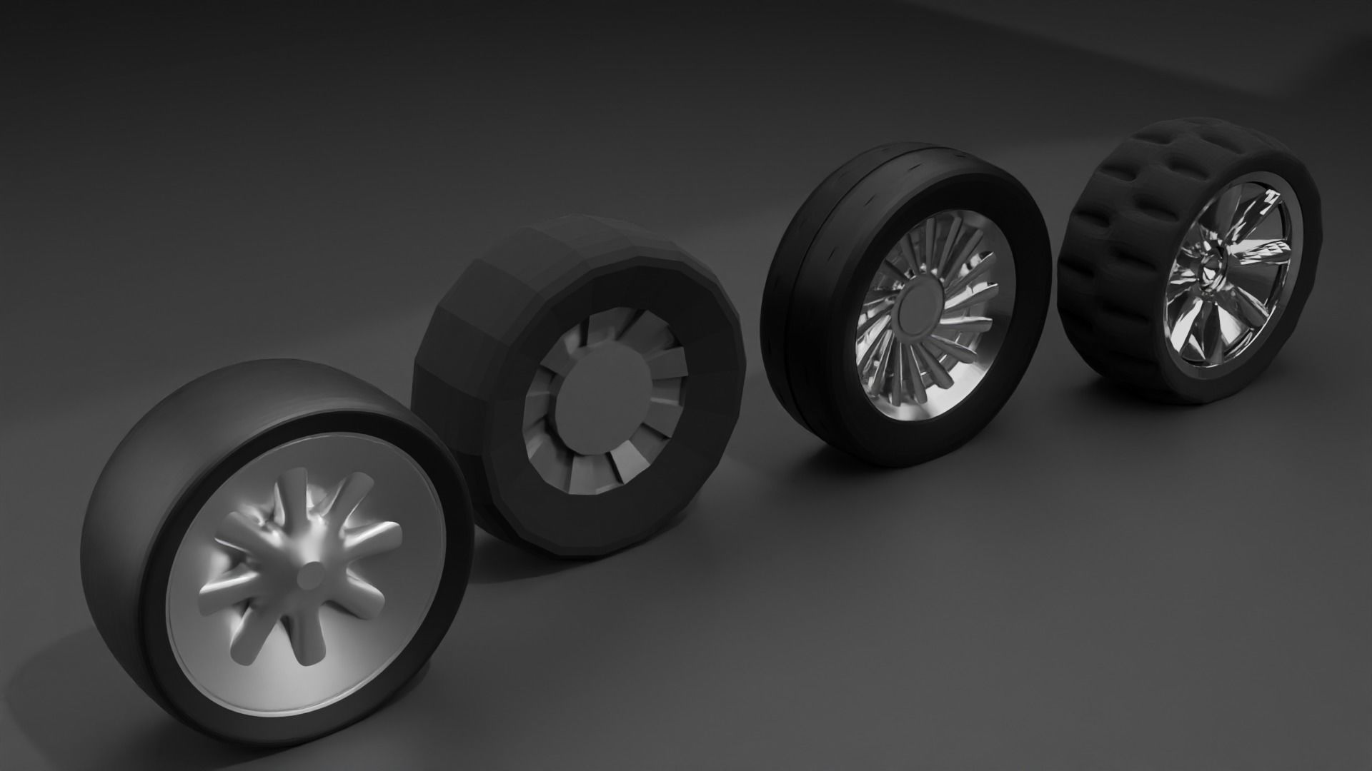 4 different tyres 3D model CGTrader