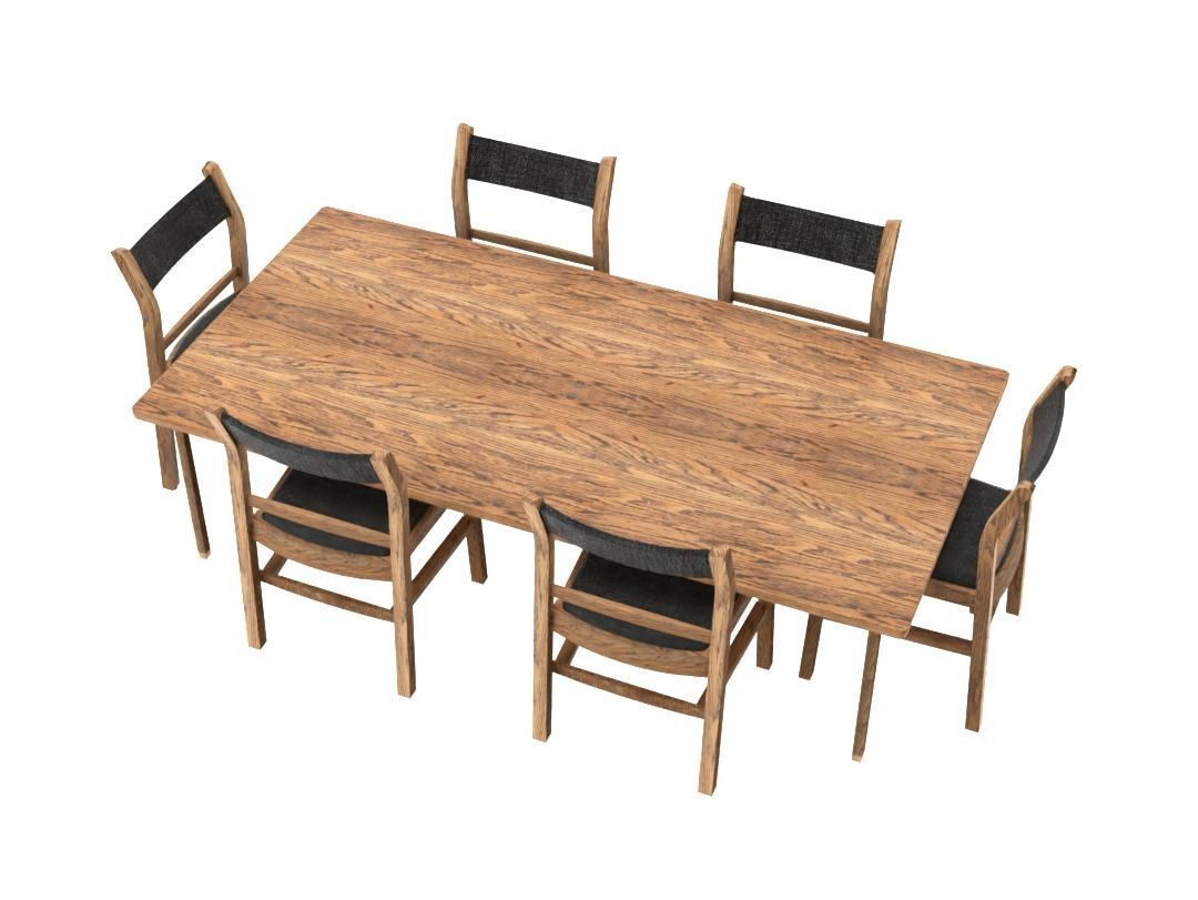 Wooden Dining Table With Chair Set 3D model | CGTrader