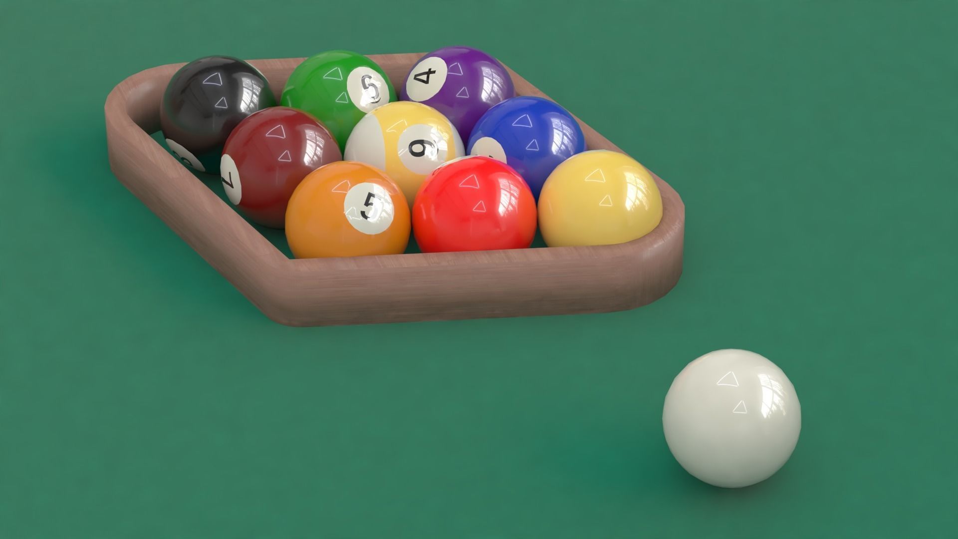 9 billiard balls in random position with rack and cue ball 3D model ...