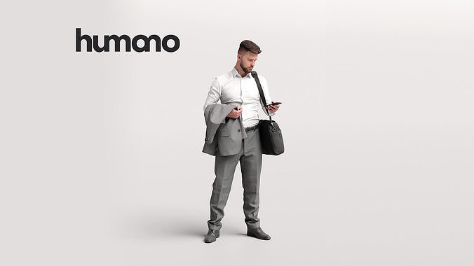 Humano Traveling Man with phone and bag 2206-7 3D model | CGTrader
