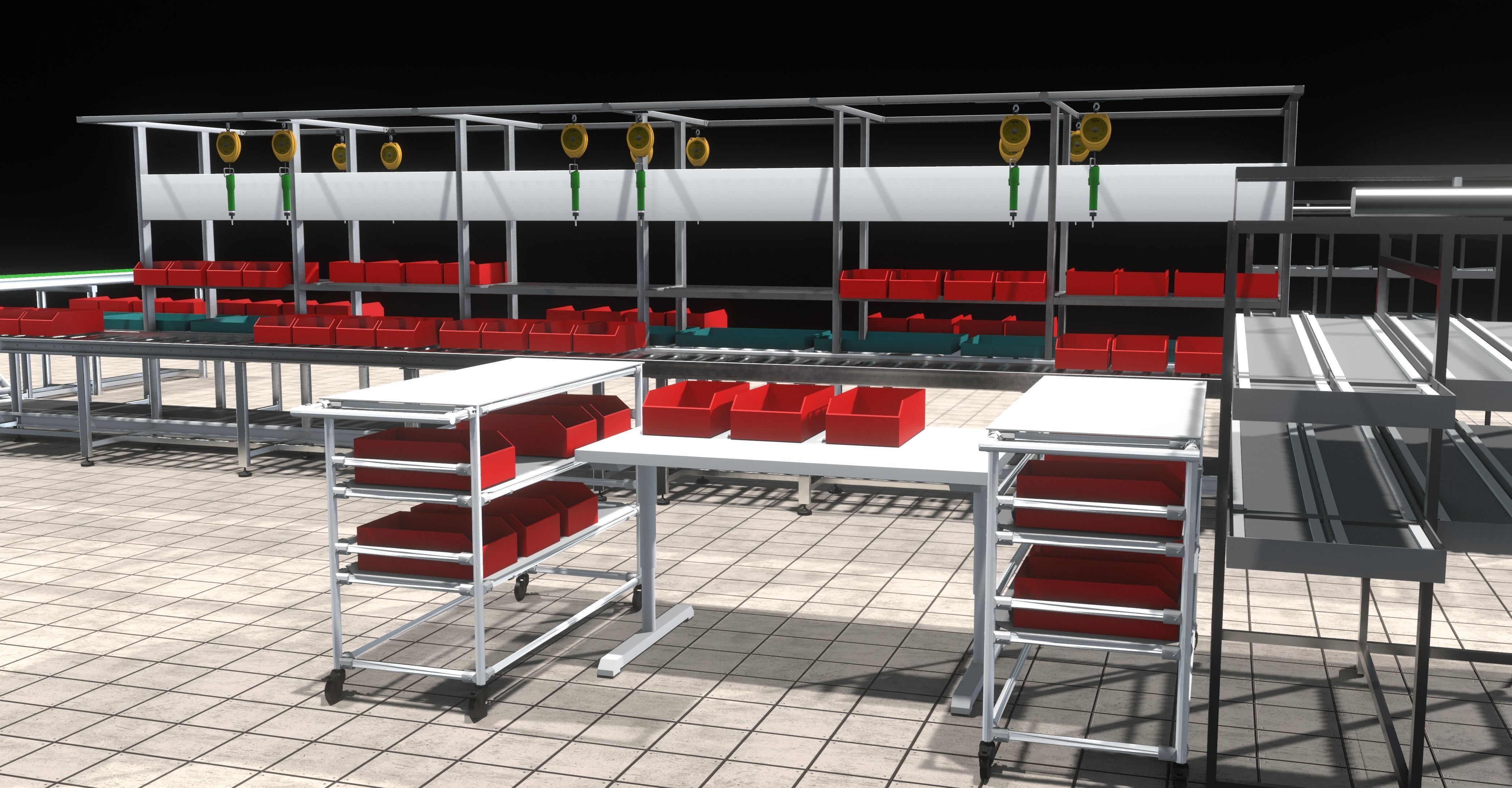 Assembly Line in Electronics Components Manufacturing 3D model animated