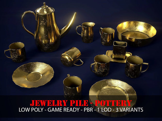 3D model Treasure Jewelry Pile Pottery Game ready PBR VR / AR