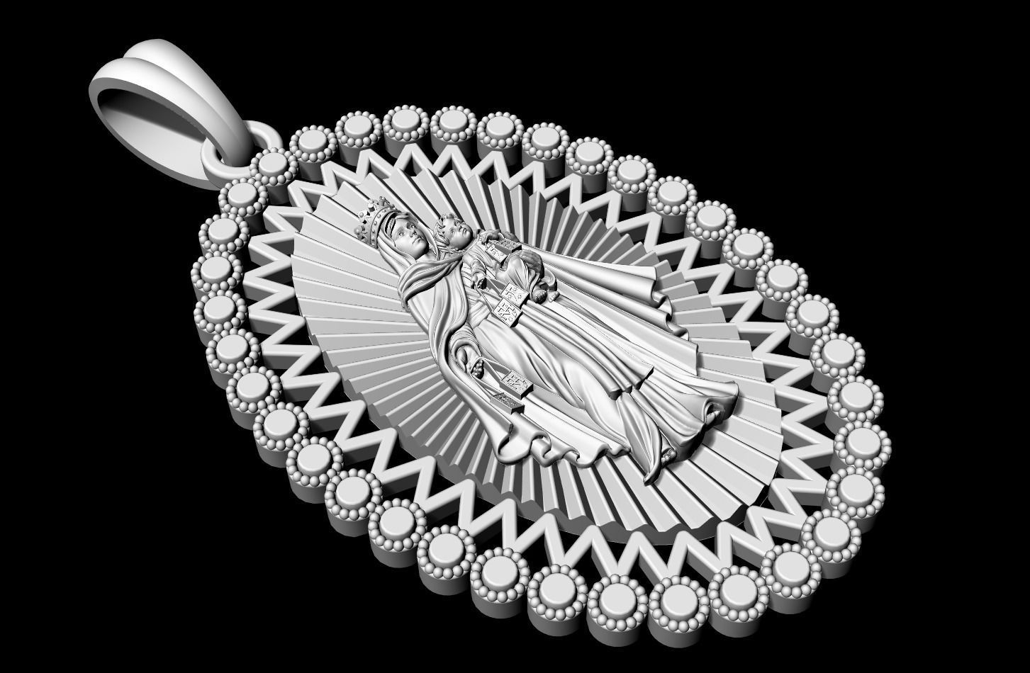 925 Sterling Silver Our Lady Of Mount Carmel (Virgen Del Carmen) Pendant With Cubic Zirconia Accents - View #14