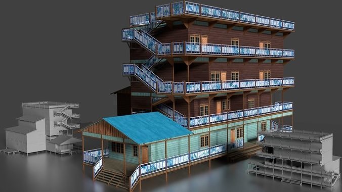Rumah Kayu Panggung Tingkat 020 3D model | CGTrader