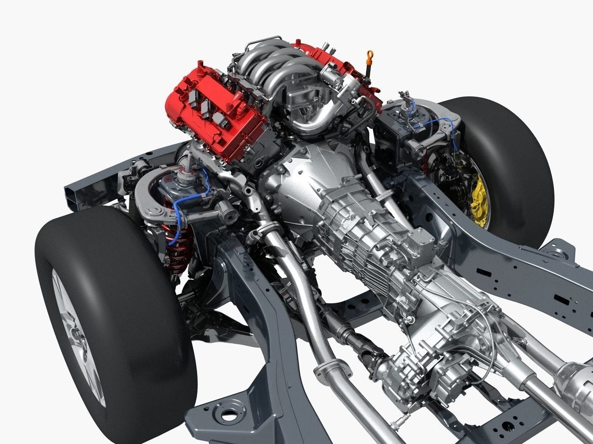 SUV Chassis with Engine 3D model CGTrader