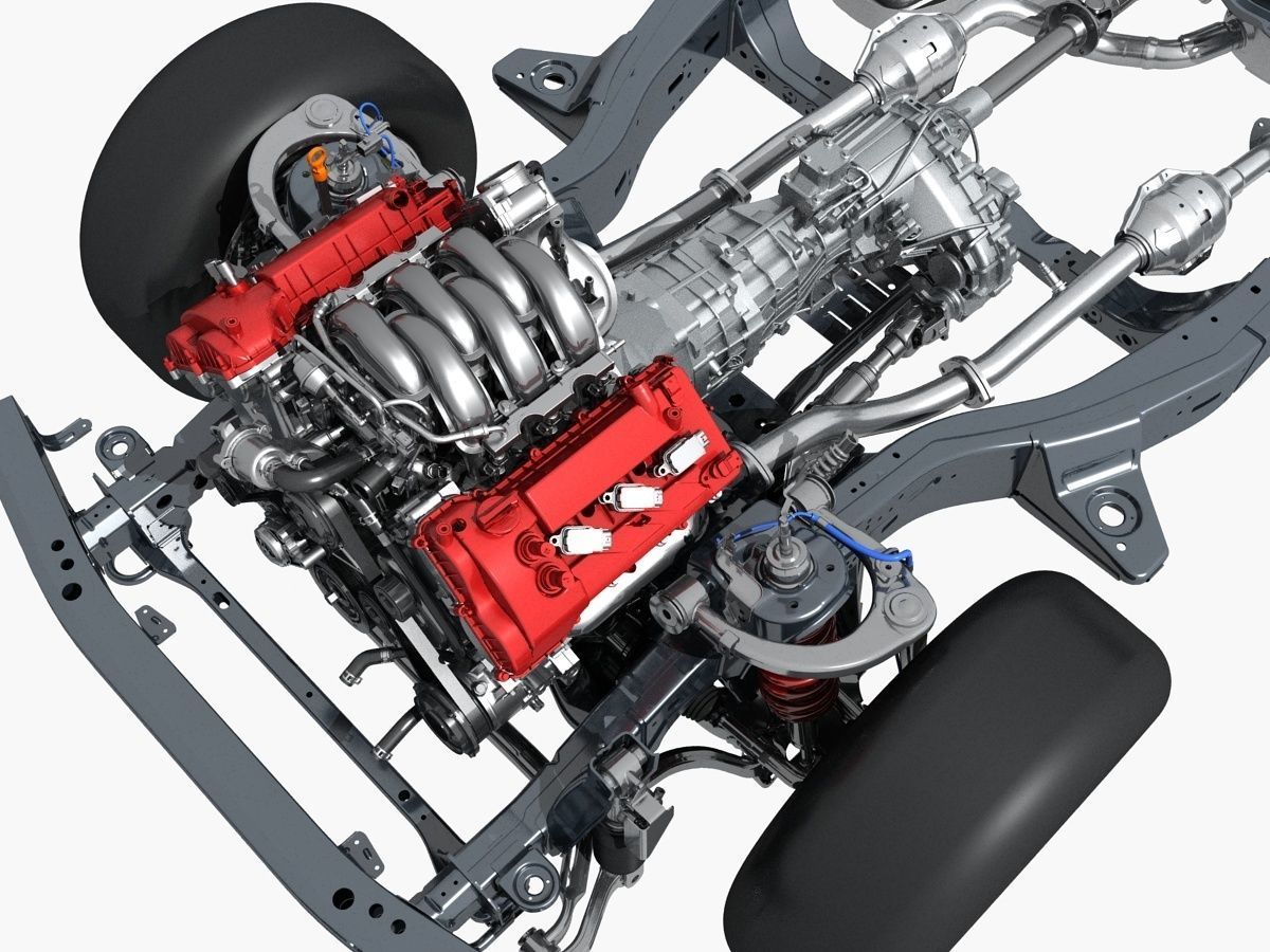 SUV Chassis with Engine 3D model CGTrader