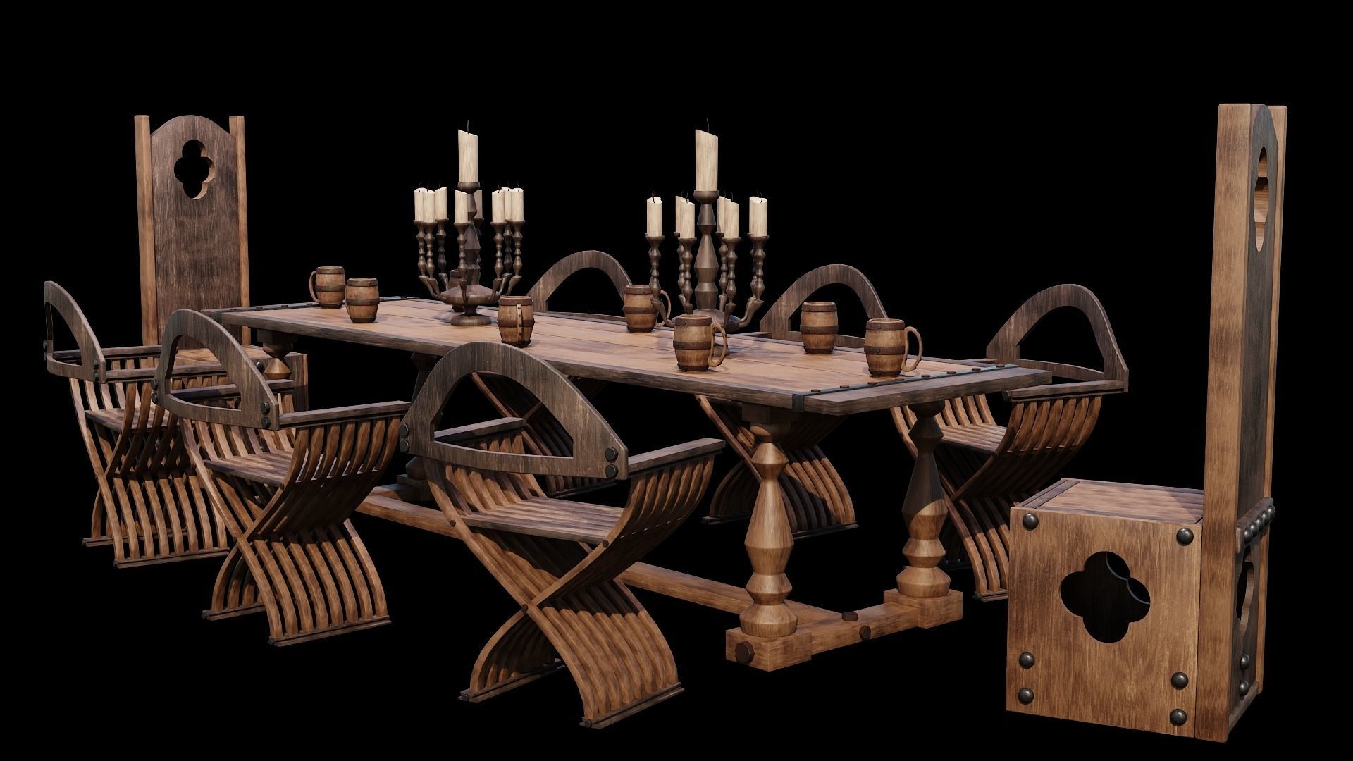 3D model PBR WOOD FURNITURES Asset 02 4K Textures Game Ready VR