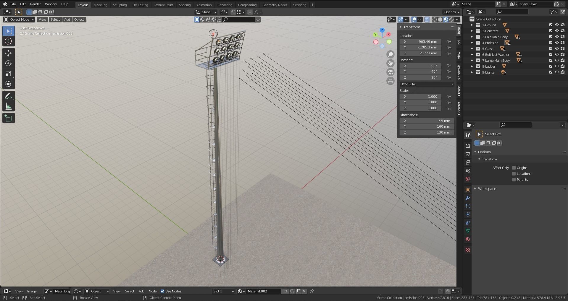 20 Meter Polygonal Projector Pole 3D model CGTrader