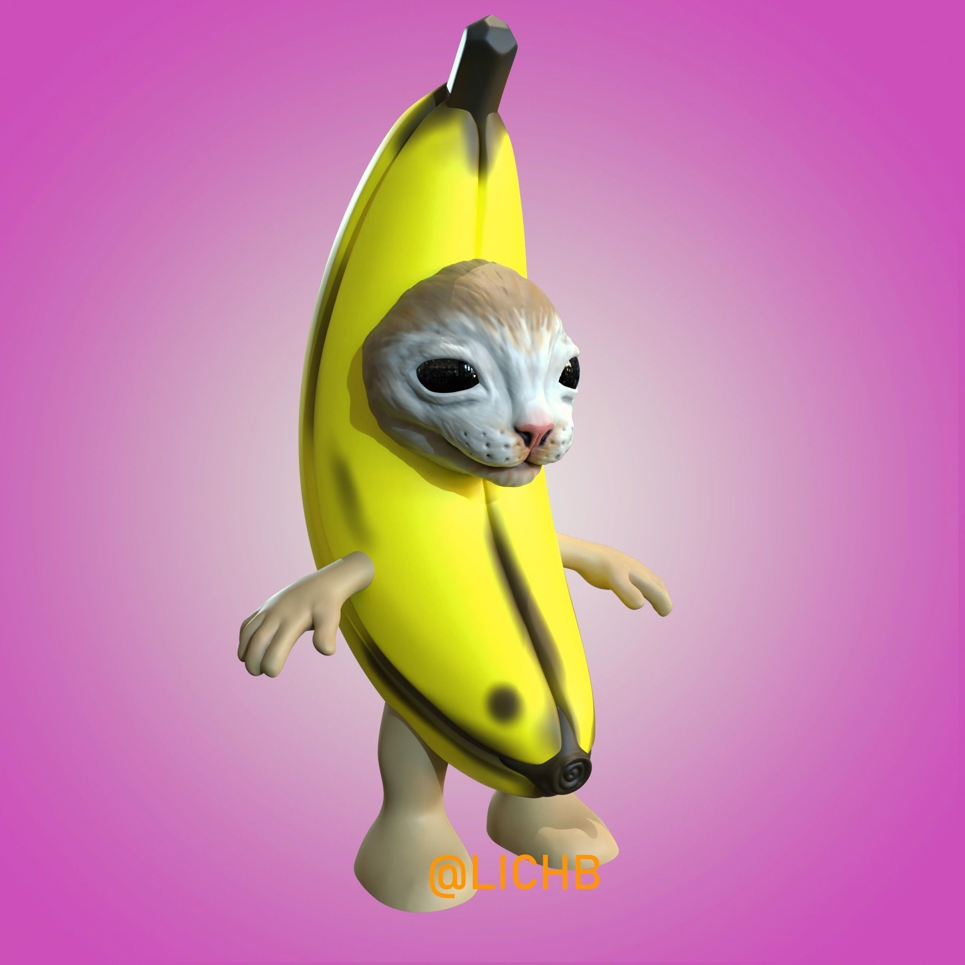 Banana Cat STL OBJ FBX 3D model 3D printable CGTrader