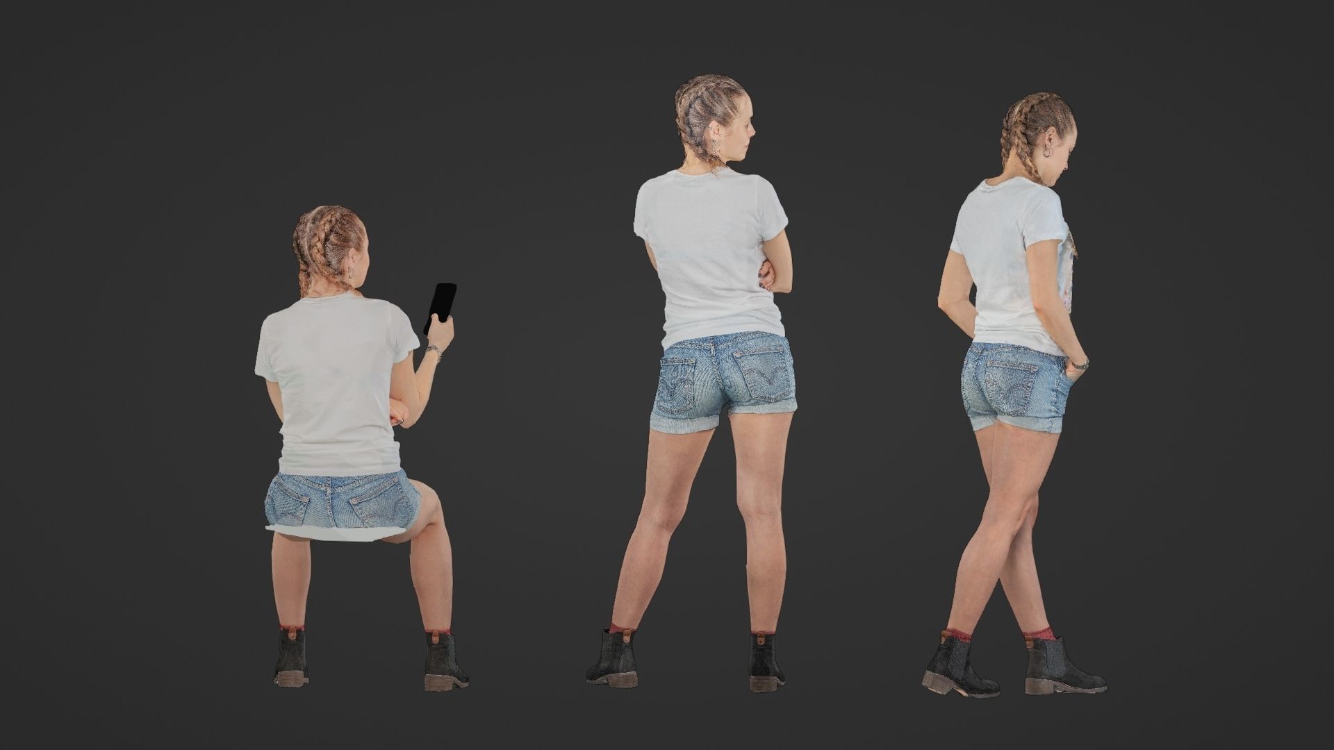 Set of young stylish woman sit walk and stand - posed 3d scan 3D model ...