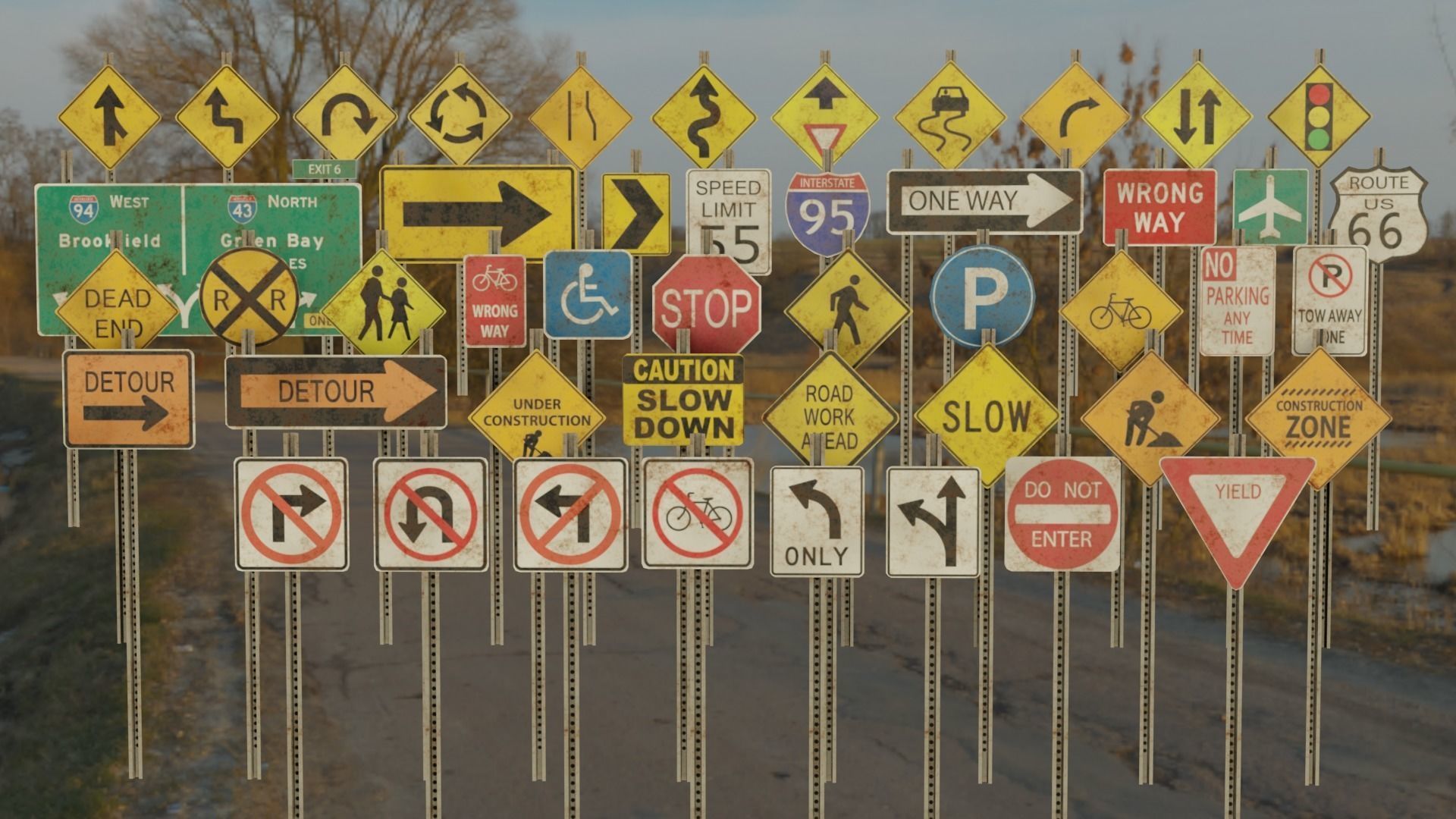 3D model Road Signs Pack VR / AR / lowpoly CGTrader