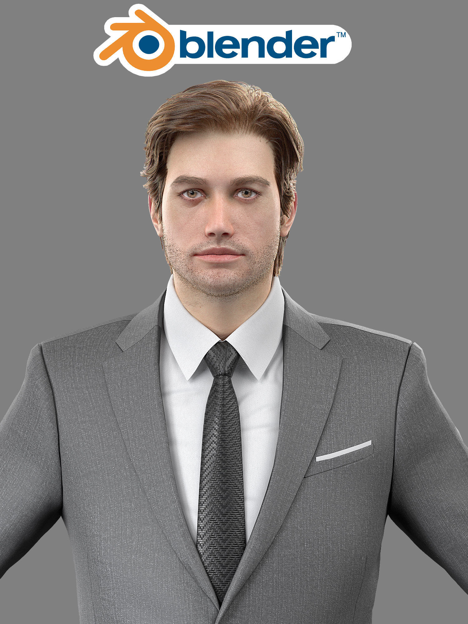 3D model Business Man with suit blender and 3ds max VR / AR / lowpoly