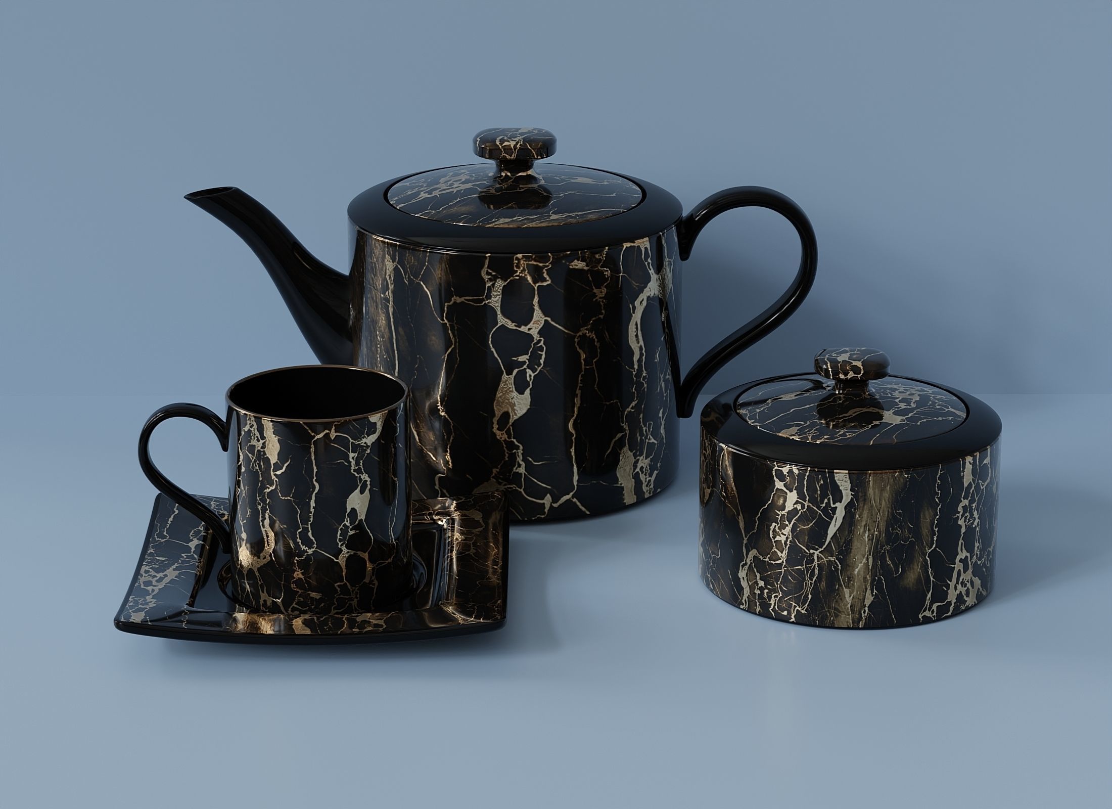 Black ceramic tea set 3D model CGTrader