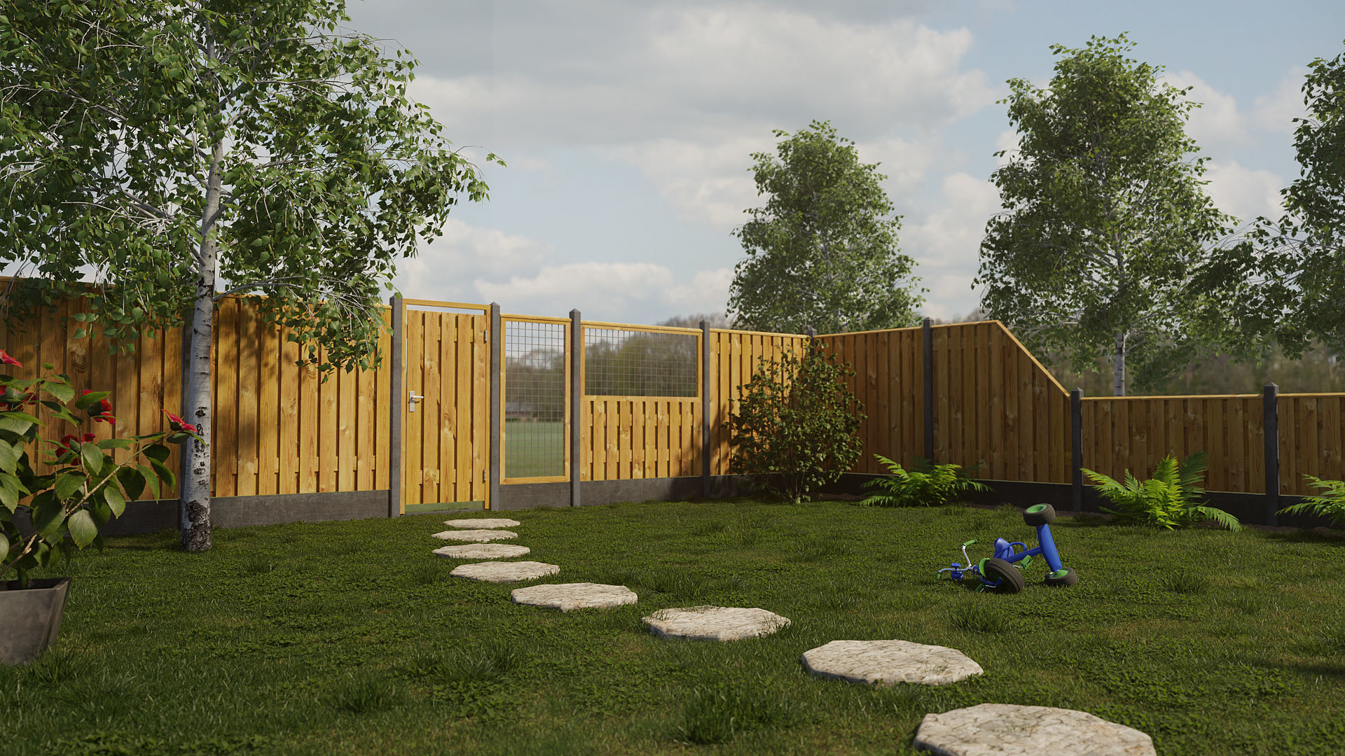 Garden Fence Building Kit Anthracite poles with pyramid top 3D model