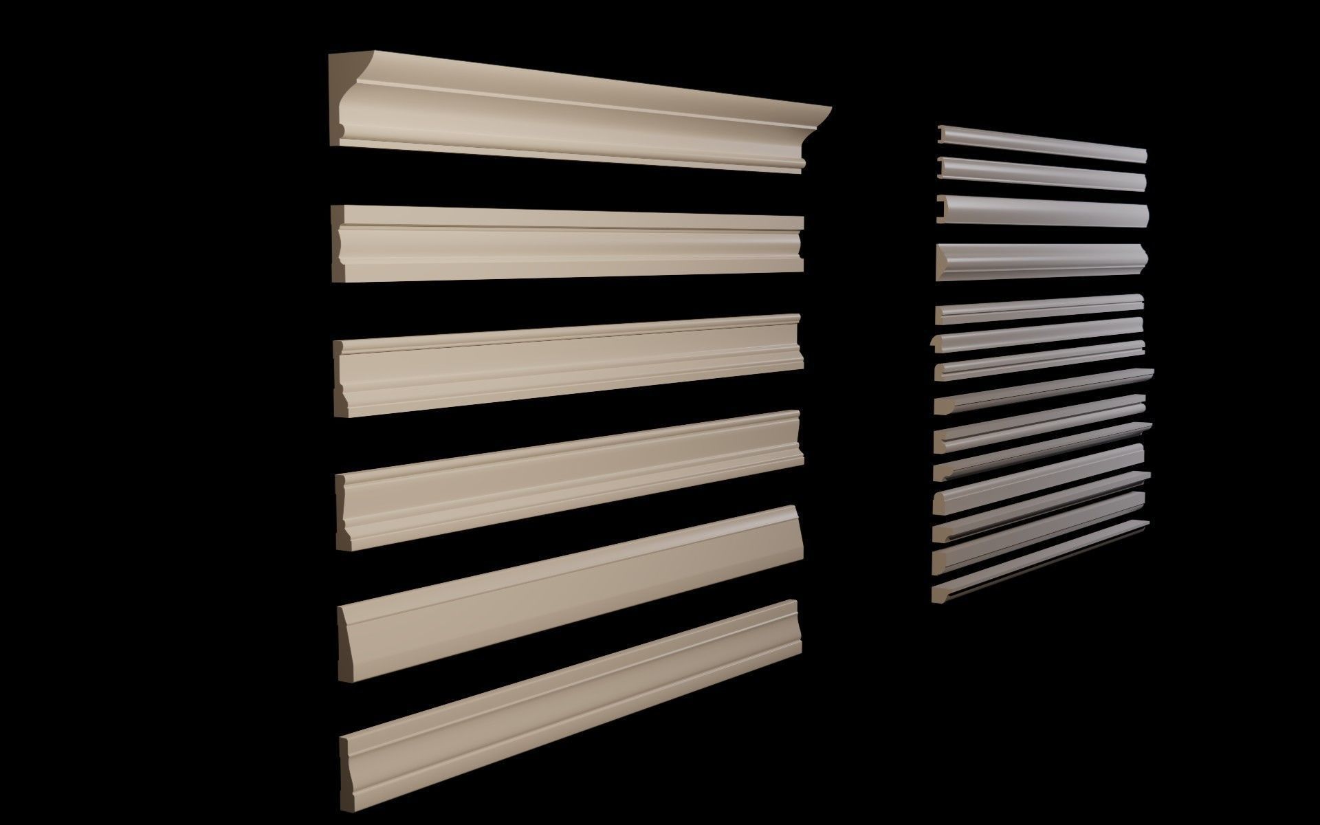 3D model Moldings Collection 3 20 classical moldings profiles VR / AR