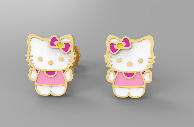 Hello Kity earrings 3D model 3D printable | CGTrader