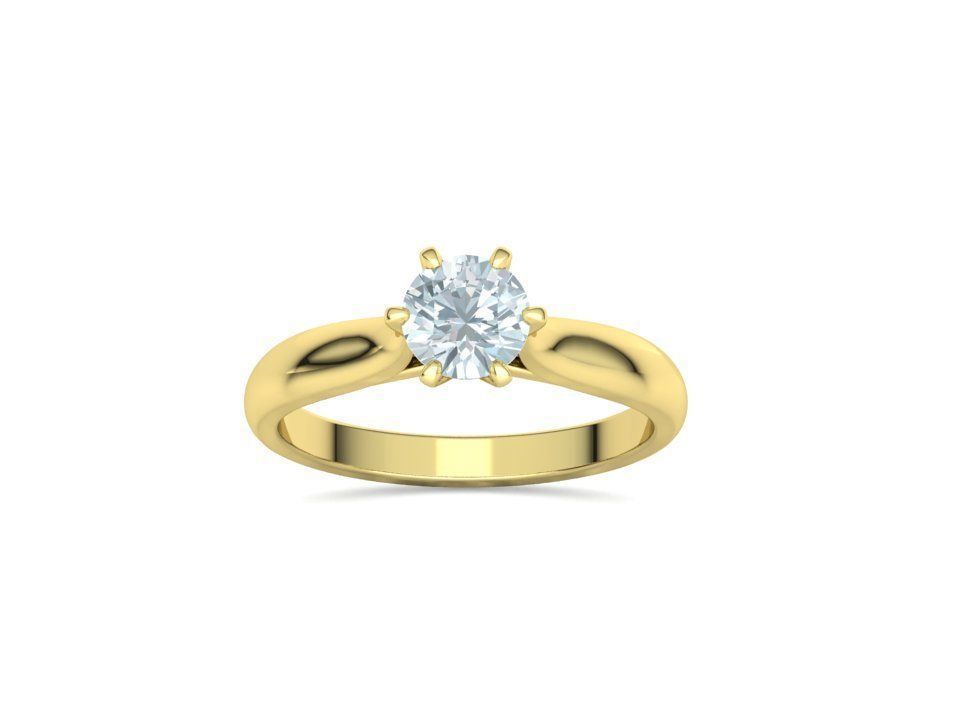 Solitaire Engagement Ring 6mm Stone 6 Prong Crown Head 3D model 3D