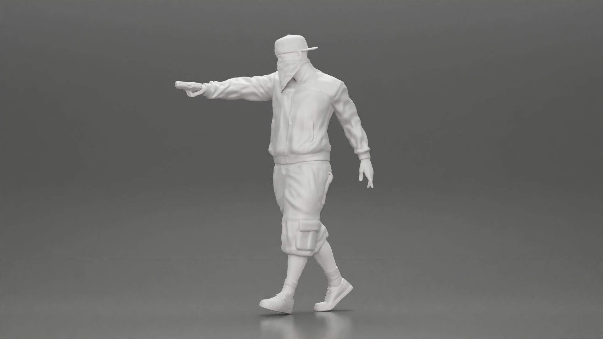 gangster homie in mask walking and holding gun sideways 3D model 3D