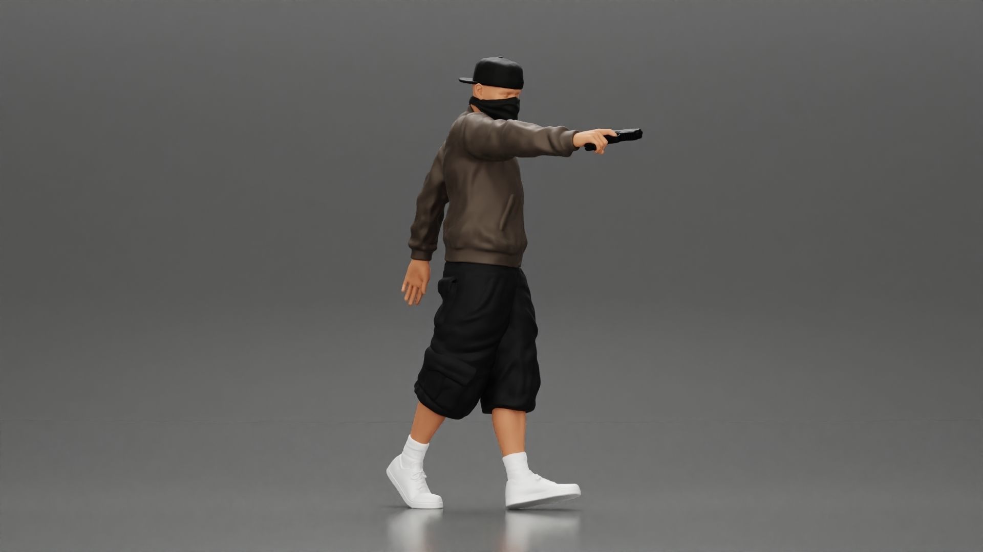 gangster homie in mask walking and holding gun sideways 3D model 3D
