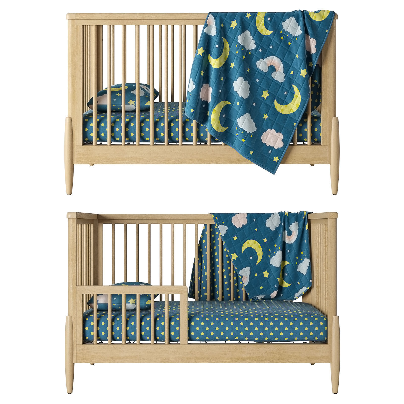 3D model Crate and Barrel Bodie Natural Oak Wood Baby Crib VR / AR ...