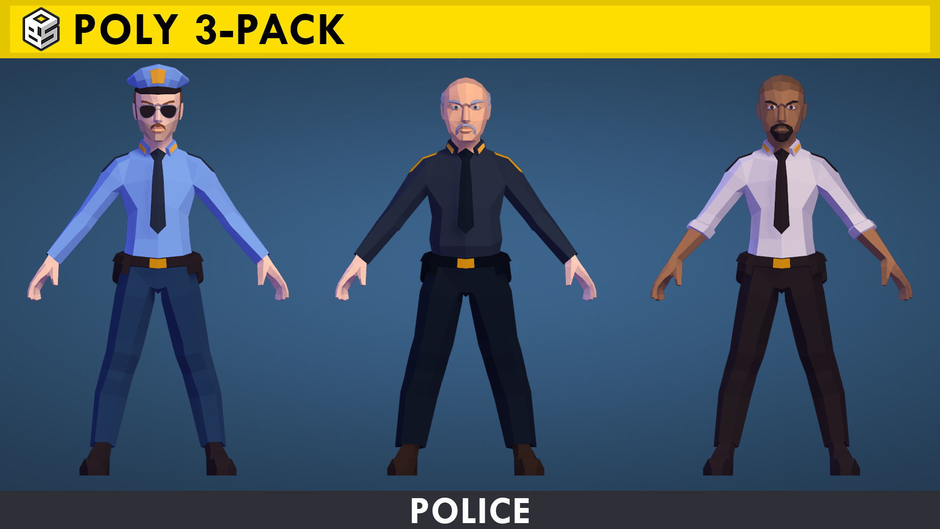 3D model POLY 3-PACK - Police low poly character pack VR / AR / low ...