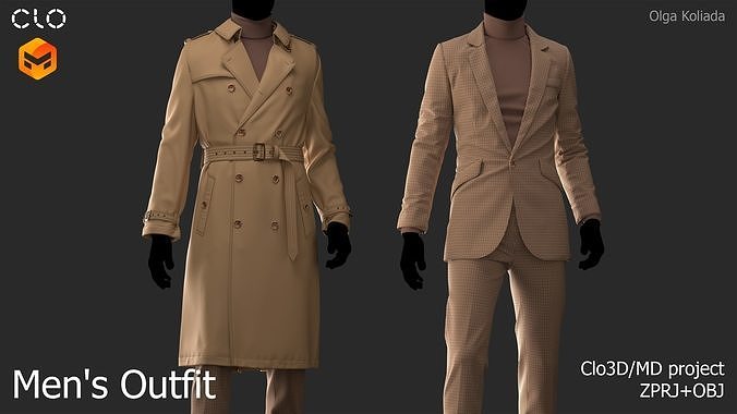 Male outfit Marvelous Designer project and OBJ 3D model | CGTrader