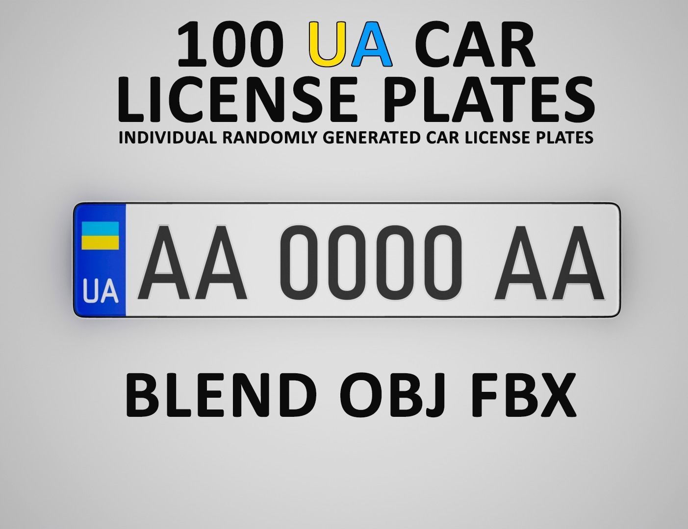 3D model 100 car license plate UA VR / AR / lowpoly CGTrader