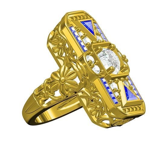 Unique Art Deco Filigree Engagement Ring 3D model 3D printable | CGTrader