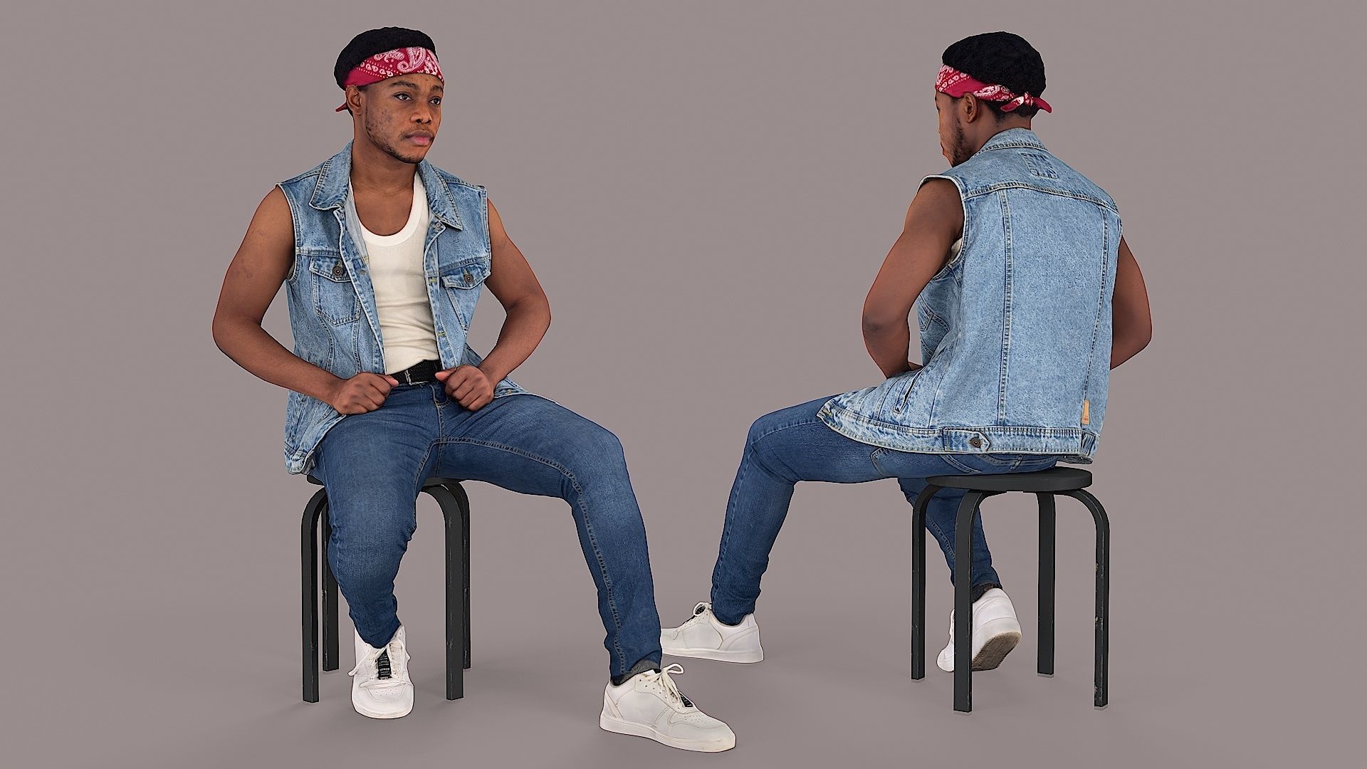 Sitting Man Bandana Clad Denim Rebel 3D model CGTrader